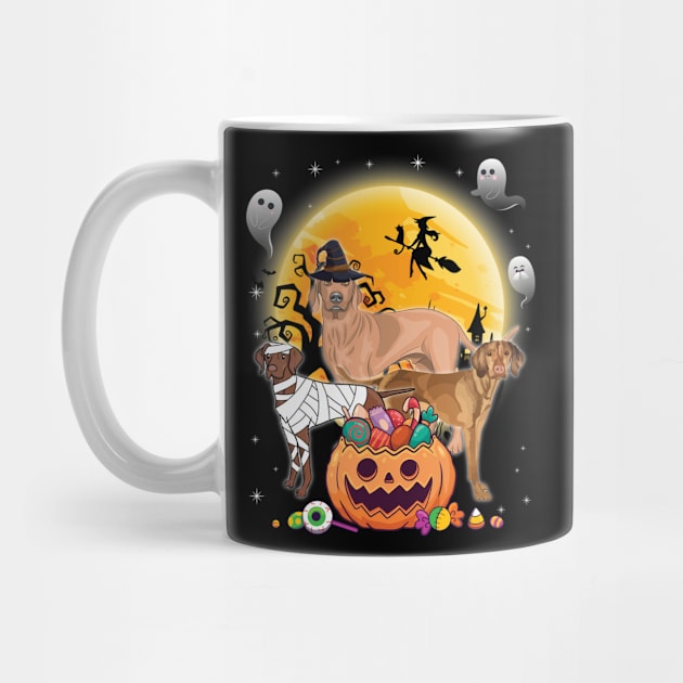 Vizsla Dog Mummy Witch Moon Ghosts Happy Halloween Thanksgiving Merry Christmas Day by joandraelliot